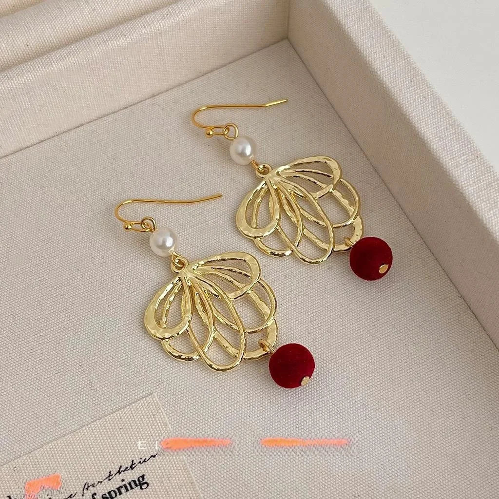 Handmade Original Design 14K Gold Plated Copper Hollow Flower Long Drop Earrings