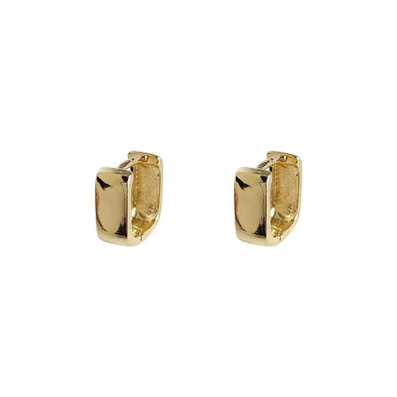 14K Plated Copper Smooth Square Geometric Drop Earrings Minimalist Metal Chic Office Jewelry