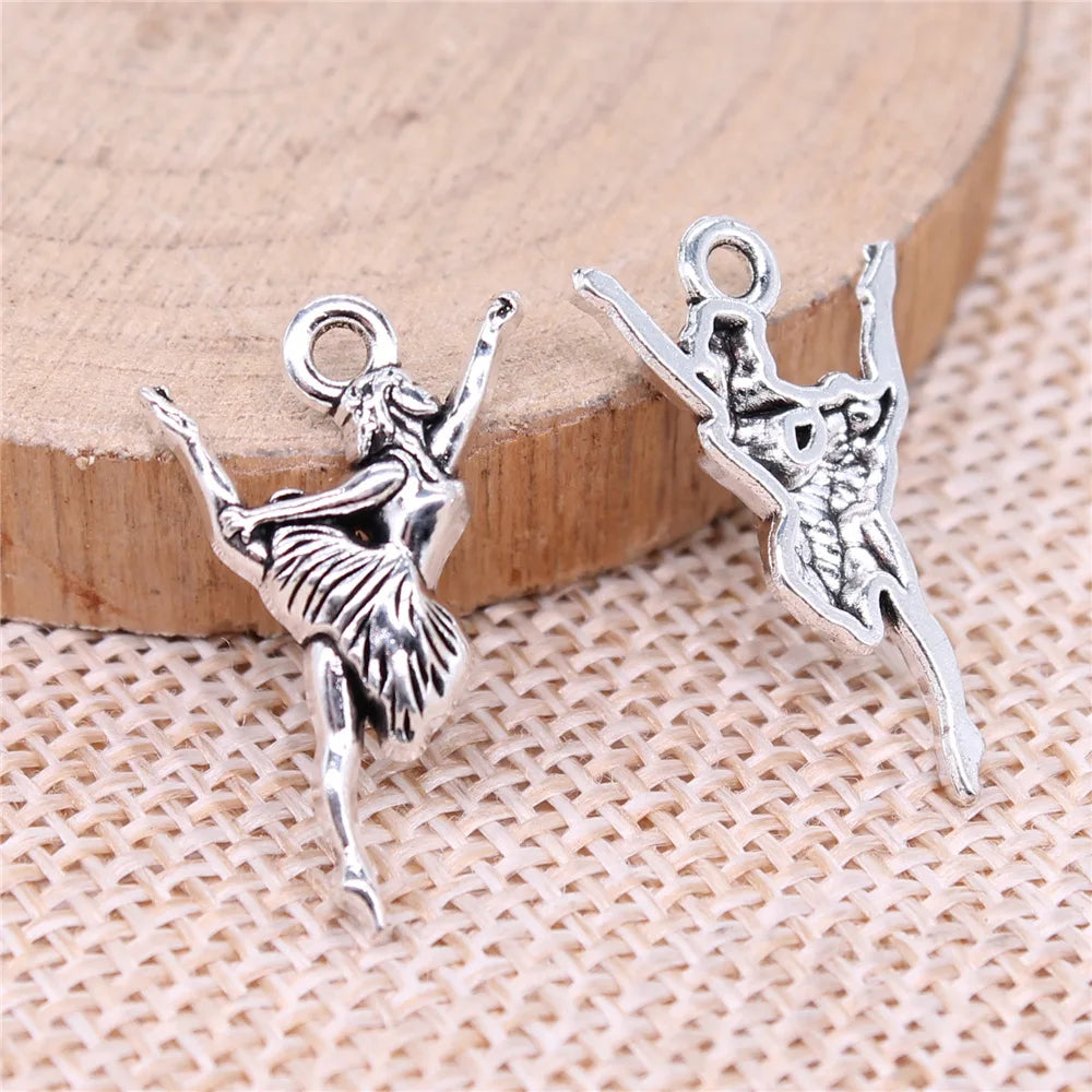 24x14mm 1.14g Antique Silver Zinc Alloy Ballet Dancer Charm Pendant for DIY Dance Jewelry Making