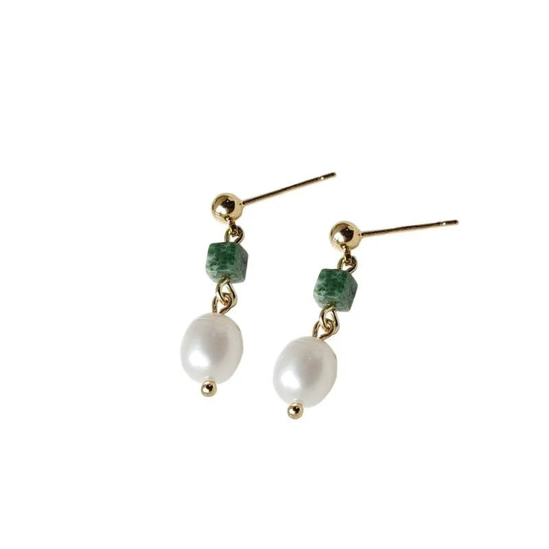 French Vintage Freshwater Pearl Drop Earrings Elegant Handmade Geometric Jewelry 2026