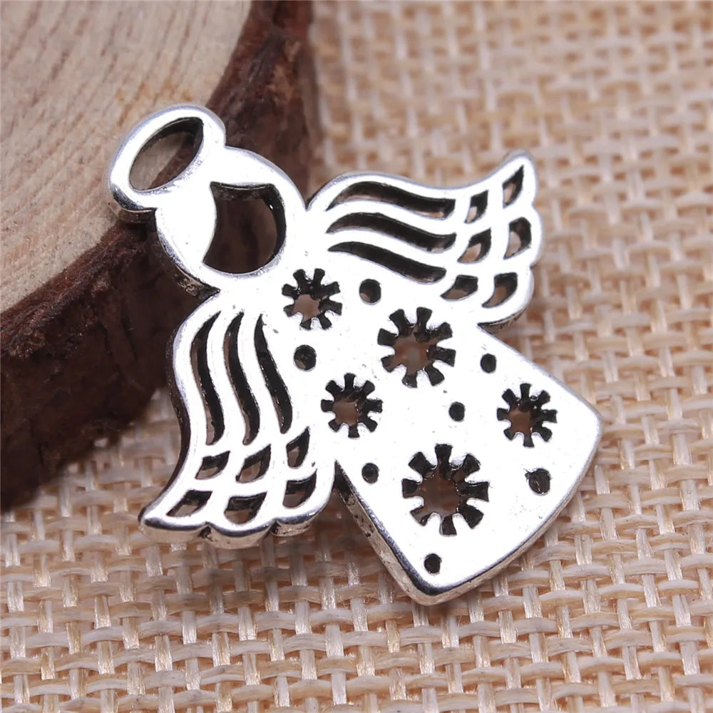 28x27mm 3.1g Multicolor Zinc Alloy Carved Angel Charm Pendant for DIY Necklace Bracelet Making