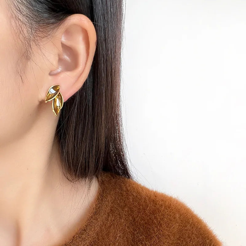 Elegant Brown Enamel Leaf Alloy Stud & Clip On No Piercing Autumn Winter Statement Earrings