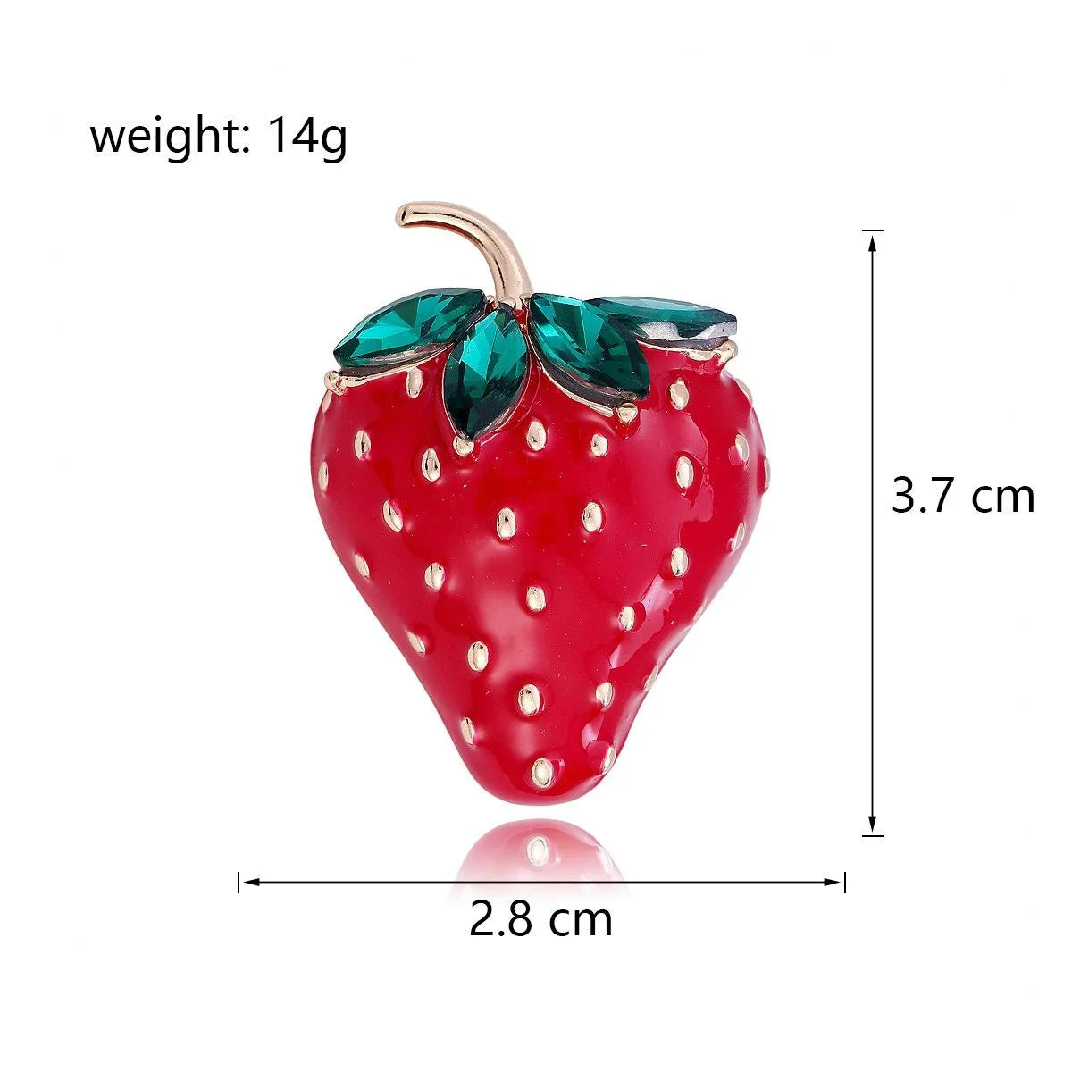 Cute Red Enamel Strawberry Brooch With Green Rhinestone Leaves, Alloy Lapel Pin Suit Accessory Gift