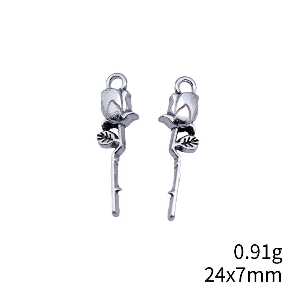 24x7mm 0.91g Antique Silver Zinc Alloy Rose Flower Charm Pendant for Bracelet Necklace DIY Jewelry Making