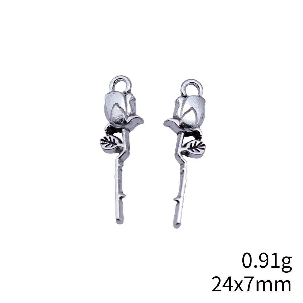 24x7mm 0.91g Antique Silver Zinc Alloy Rose Flower Charm Pendant for Bracelet Necklace DIY Jewelry Making