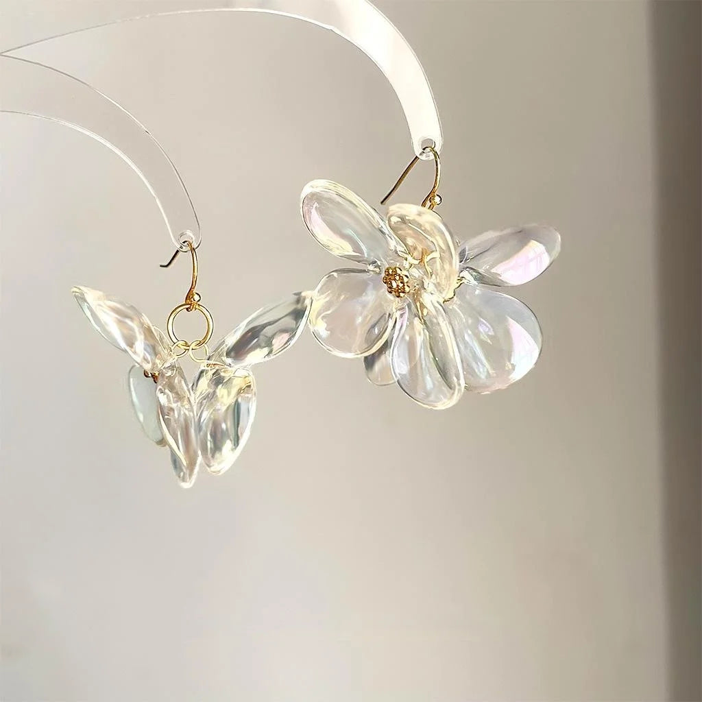 Iridescent Acrylic Colorful Flower Drop Earrings Fairy Style Summer Vacation Jewelry