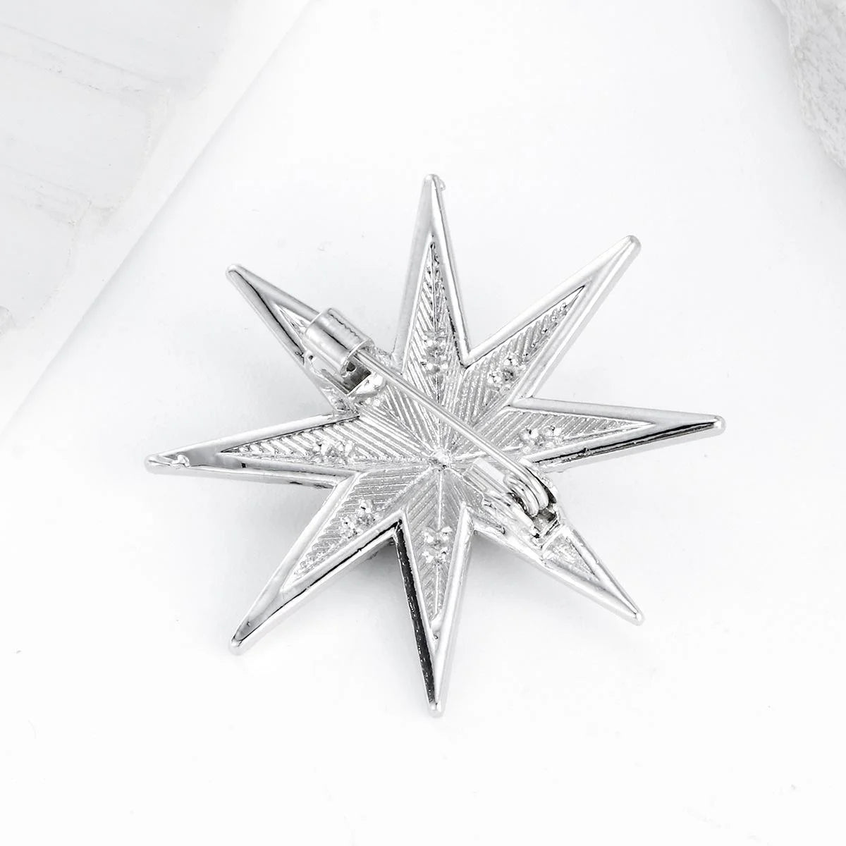 Luxury Rhinestone Eight-Point Starburst Brooch, Silver Tone Alloy Lapel Pin Corsage Suit Accessory Gift
