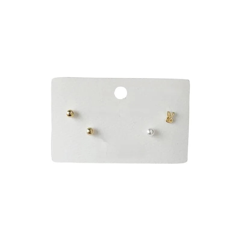 Minimalist 6 Piece Copper Stud Earrings, Gold Bead Rabbit And Good Fortune Text