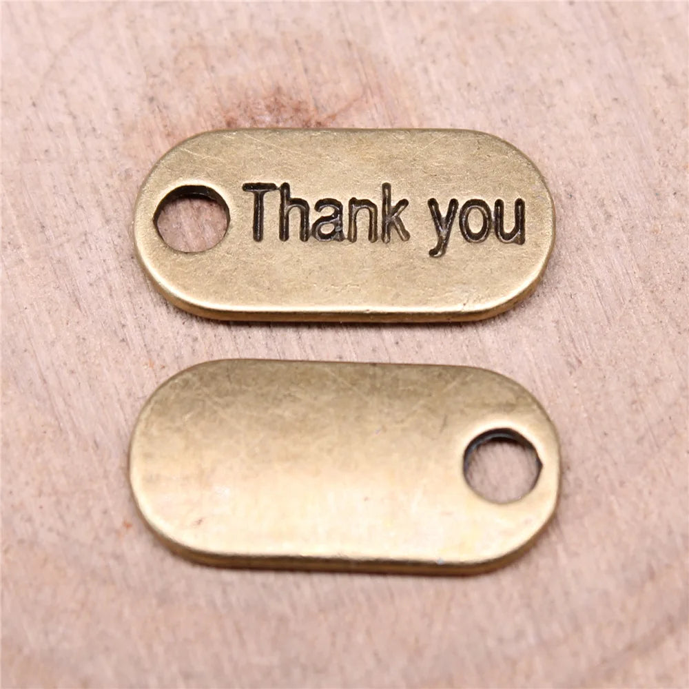 18x10mm 0.9g Antique Silver Zinc Alloy Thank You Word Tag Letter Charm Pendant for DIY Jewelry Making