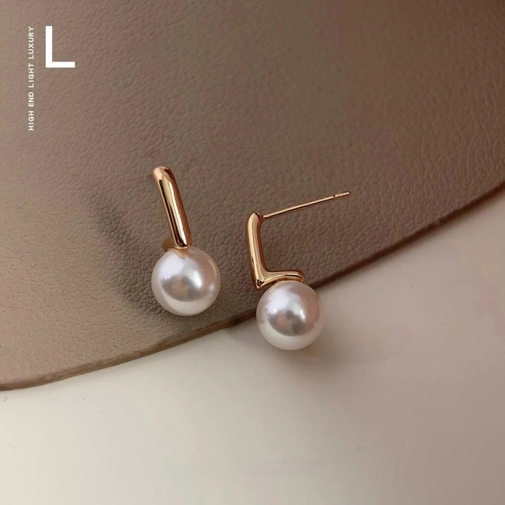 Elegant 14K Gold Plated Glass Pearl Geometric Ball Drop Earrings For Women