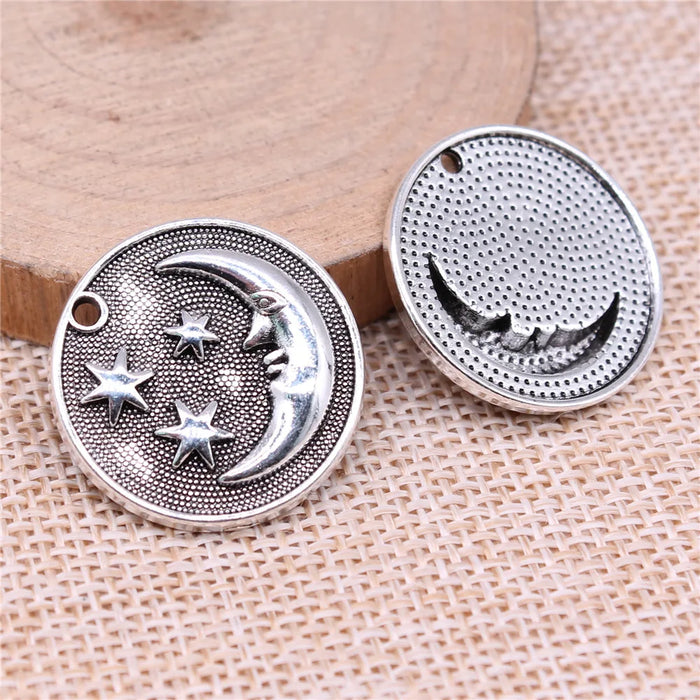 24x24mm 3.9g Antique Silver Zinc Alloy Moon Star Celestial Charm Pendant for DIY Necklace Bracelet