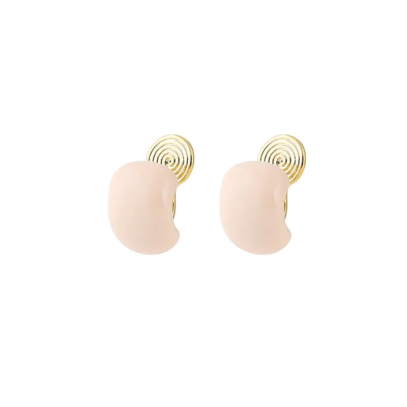 Elegant Spring Summer Pale Pink Bean Shape Enamel Alloy Stud & Clip On No Piercing Fashion Earrings
