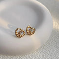 14K Plated Copper Heart Stud Earrings, Mini Micro Pave Zircon Everyday Jewelry