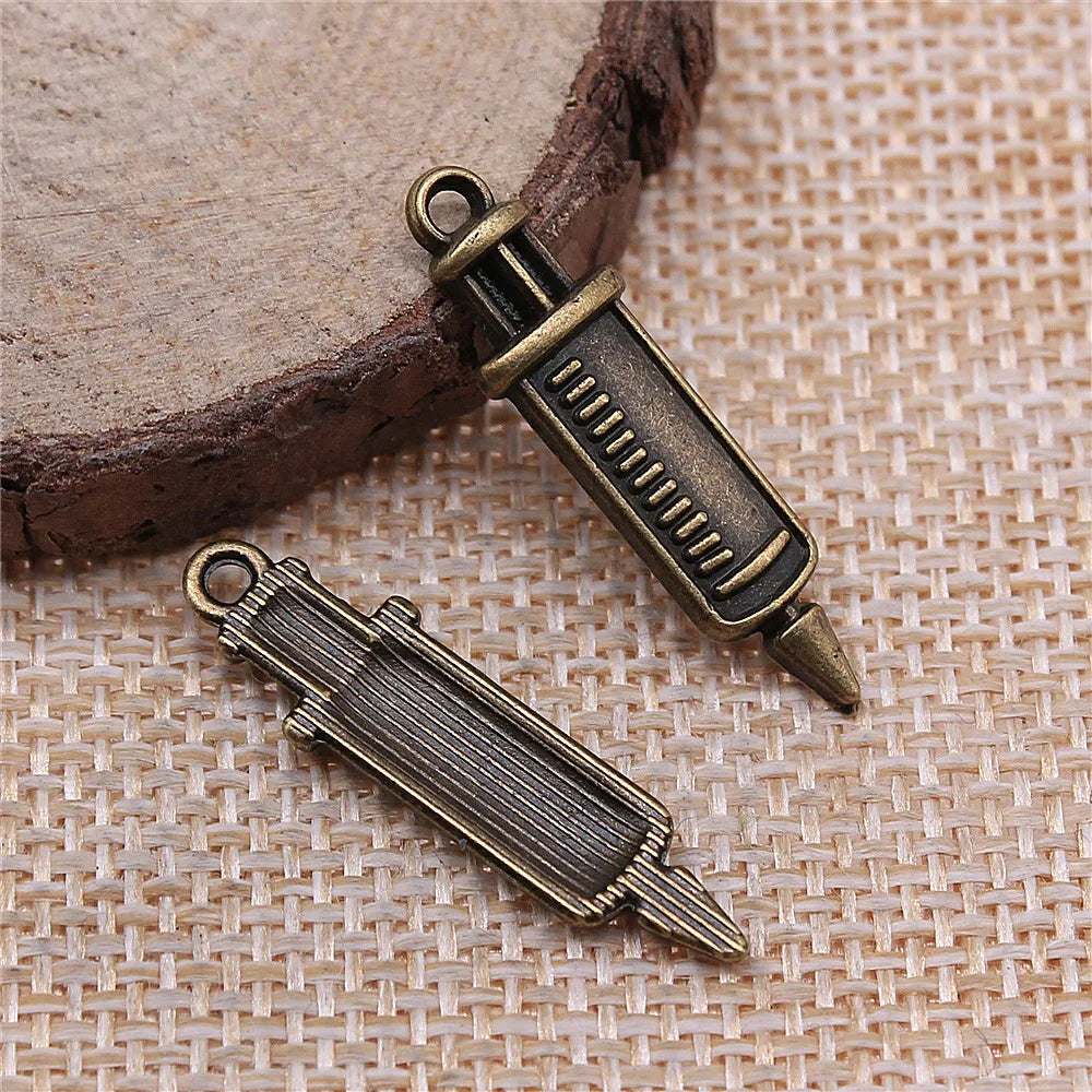 30x8mm 1.3g Multicolor Zinc Alloy Syringe Charm Pendant for DIY Medical Theme Jewelry Making
