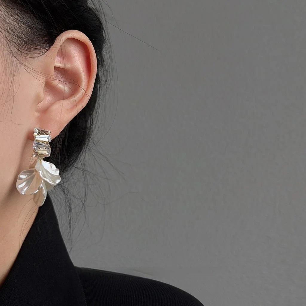 Forest Style Handmade Acrylic Flower Petal Zircon Copper Drop Earrings With Silver Plated Pins