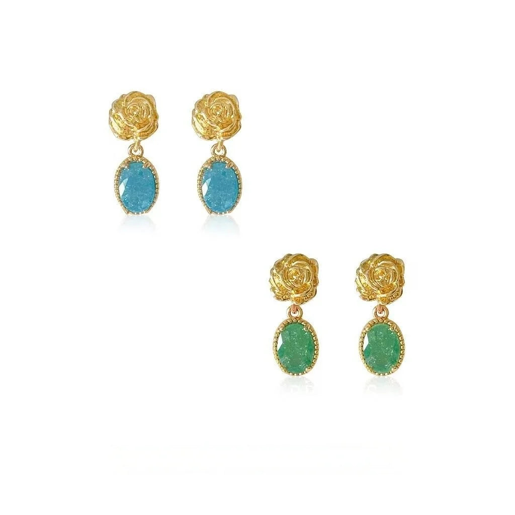 14K Rose Gold Plated Copper Rose Flower Zircon Stud Earrings Mini Fresh Style