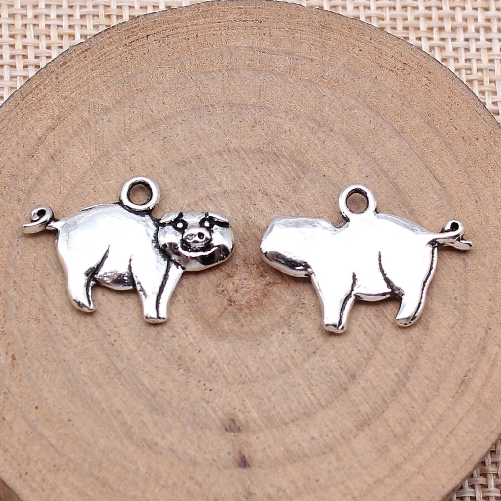 22x16mm 1.9g Antique Silver Tone Zinc Alloy Pig Charm Pendant for DIY Vintage Necklace Bracelet