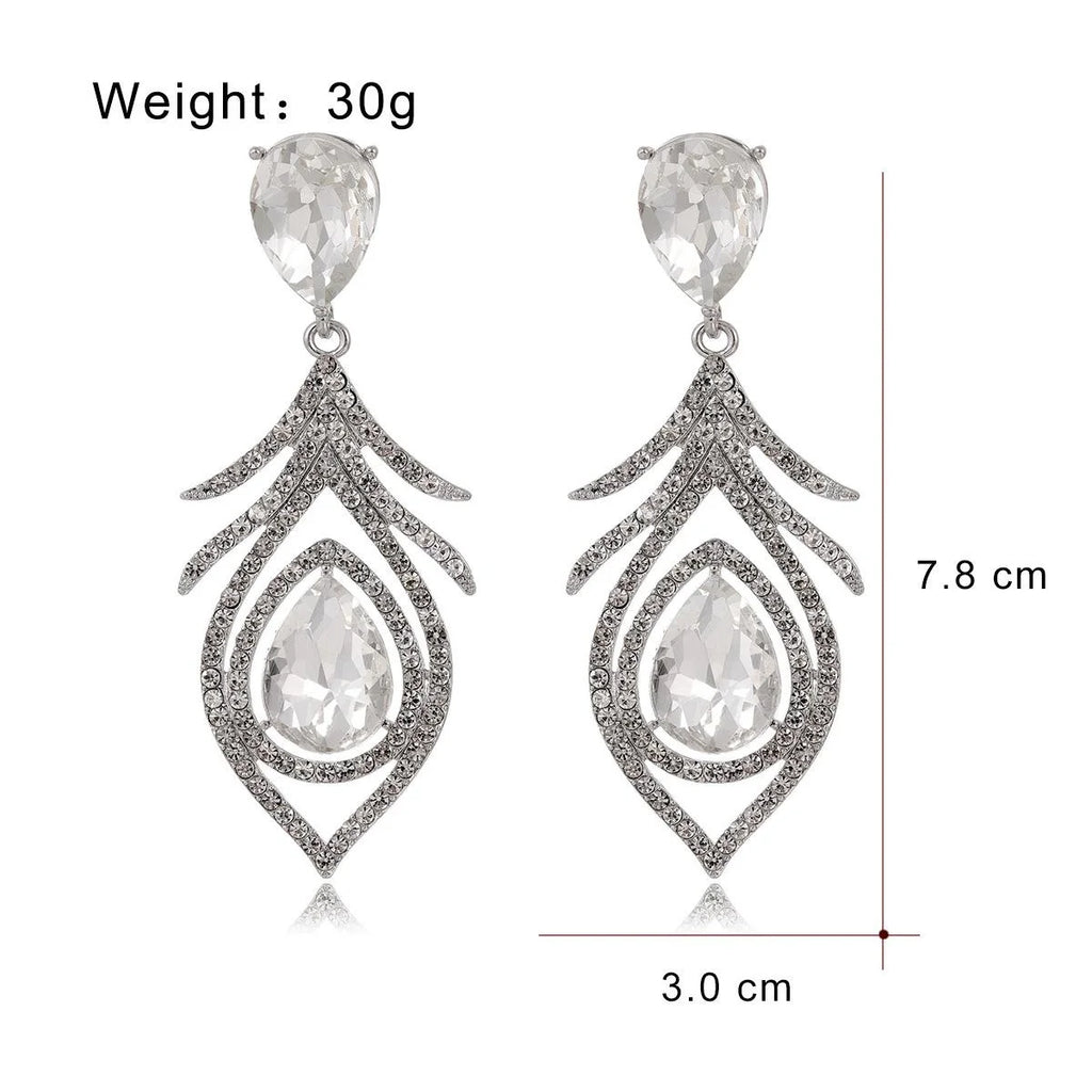 Luxury Green Teardrop Crystal Rhinestone Chandelier Earrings, Gold Tone Elegant Drop Jewelry For Wedding Party
