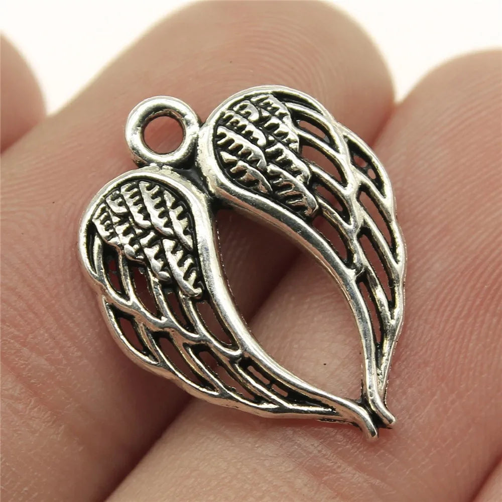 21x16mm 1.2g Antique Silver Zinc Alloy Hollow Double Wings Charm Pendant for DIY Jewelry Making
