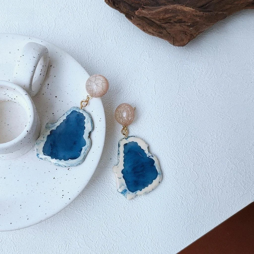 Oval Geometric Resin Stud Earrings With Silver Plated Pins Fashion OL Jewelry For Women