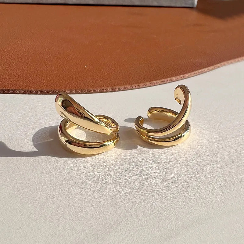Luxury Irregular Double Layer Alloy Ear Cuff Hoop Stud & Clip On No Piercing Minimalist Earrings