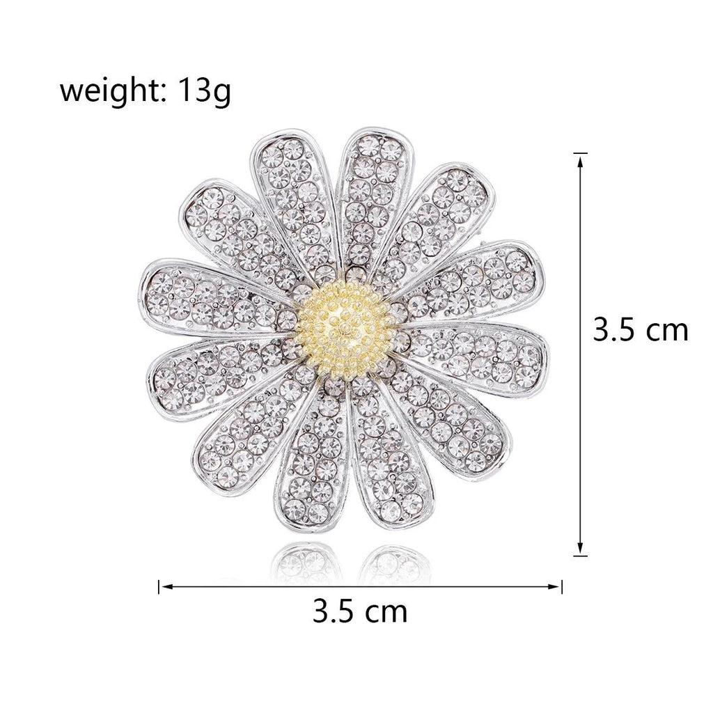 Elegant Full Rhinestone Daisy Flower Brooch Alloy Lapel Pin Corsage For Suits Shirts And Fashion Gifts