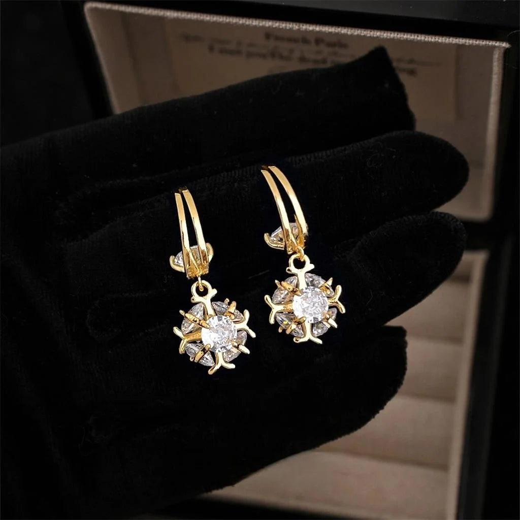 Light Luxury Copper Zircon Ball Double Layer French Vintage Old Money Drop Earrings