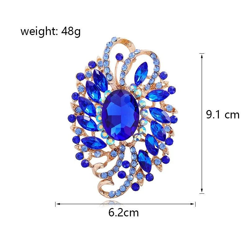 Elegant Green Crystal Flower Brooch Alloy Rhinestone Glass Lapel Pin Corsage For Women's Suit Accessory Gift