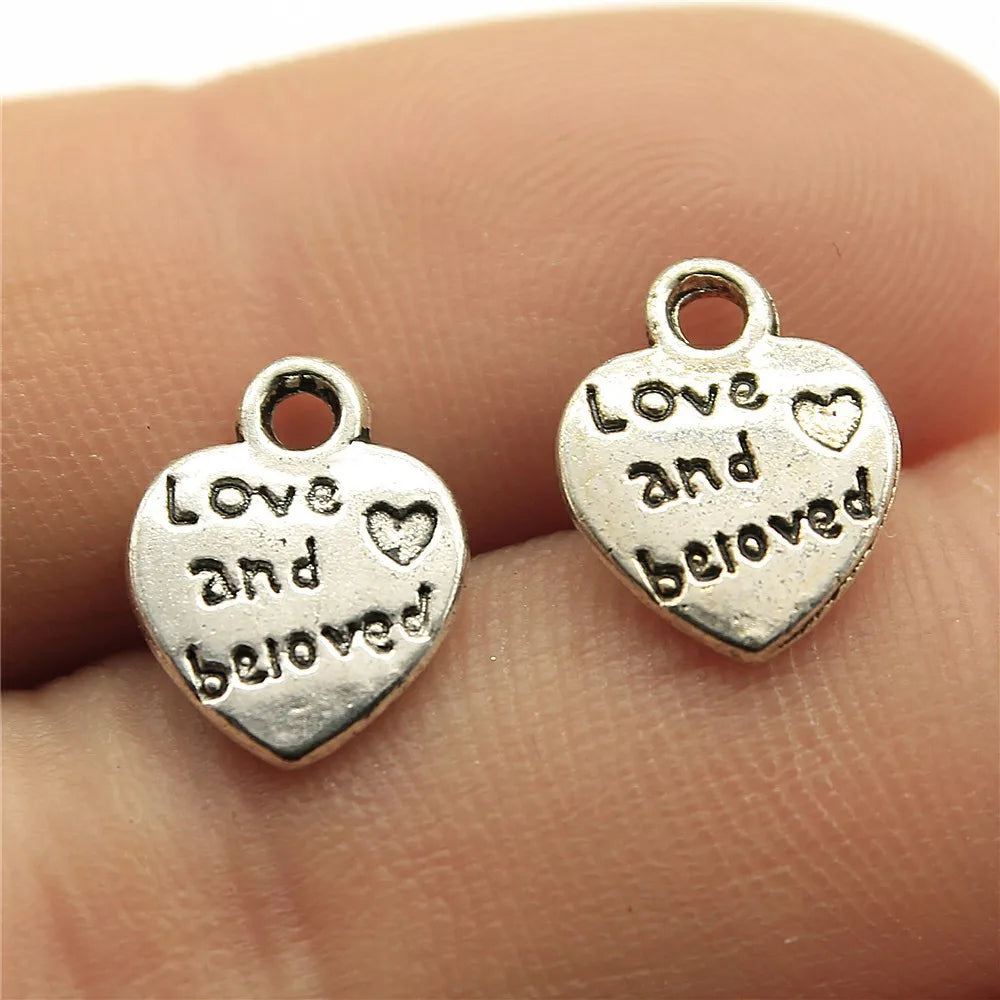 12x10mm 0.8g Zinc Alloy Double Sided Love and Beloved Heart Charm Pendant for DIY Jewelry Making