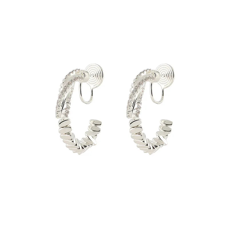Silver Alloy Spiral Hoop Stud & Clip On No Piercing Textured Fragment Round Circle Earrings