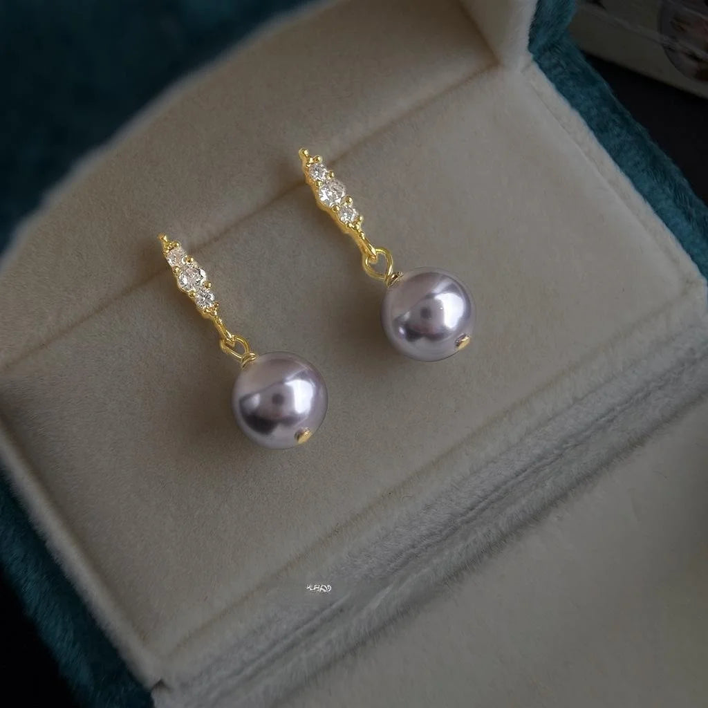 14K Gold Plated Copper Glass Pearl Micro Pave Zircon Geometric Tassel Drop Earrings