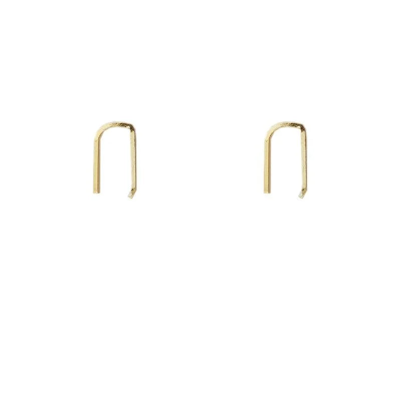 14K Gold Plated Copper U Shape Geometric Pin Stud Earrings Minimalist Daily Work Jewelry
