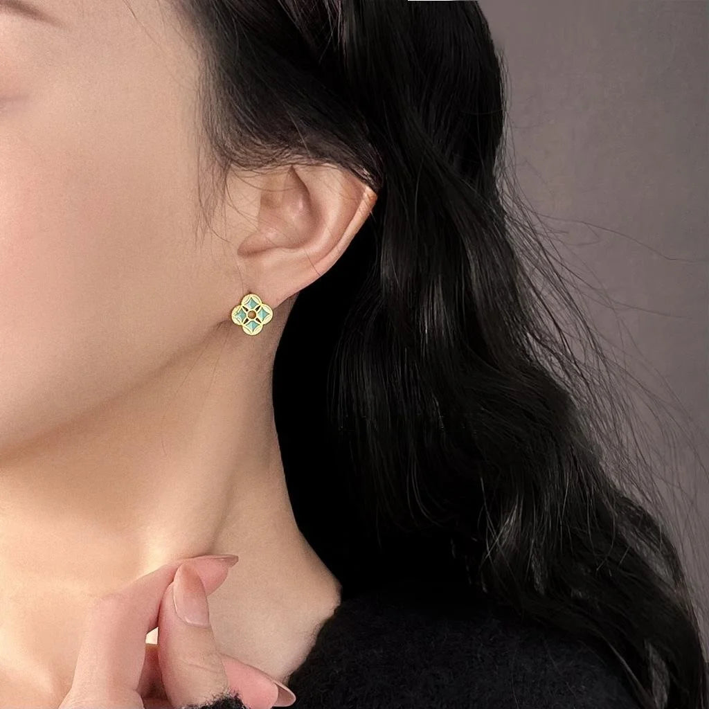 2025 New Chinese Style Copper Geometric Coin Stud Earrings For Women Petite Silver Plated Pin