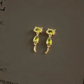 Olive Green Zircon Cat Drop Earrings Copper Cute Animal Design Fashion Jewelry For Women