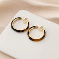 Elegant Brown Leopard Resin Hoop Stud & Clip On No Piercing Gold Alloy Spiral Disc Earrings