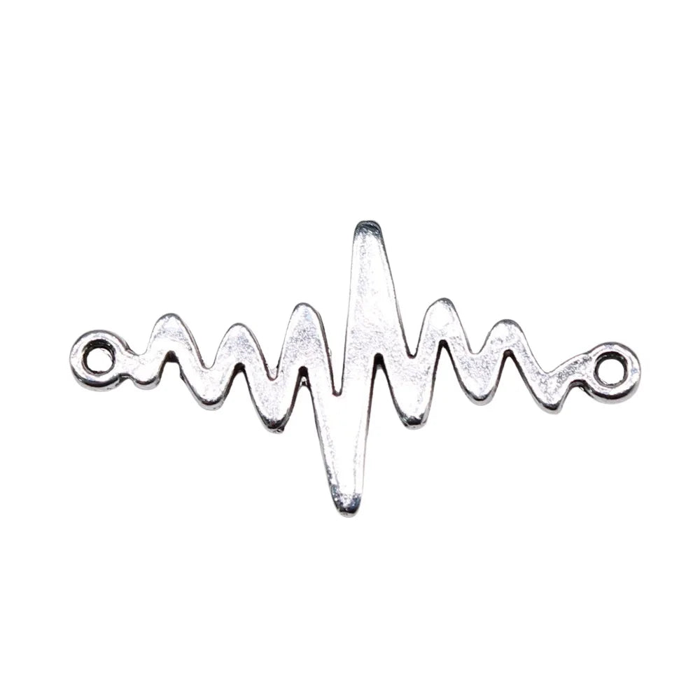 34x18mm 1.56g Antique Silver Zinc Alloy ECG Heartbeat Connector Charm Pendant for DIY Jewelry Making