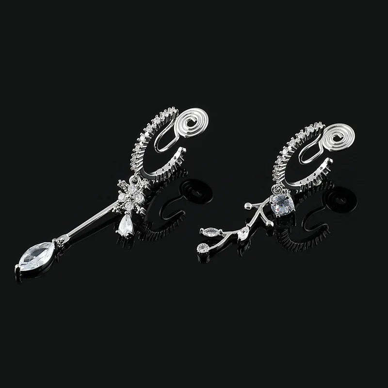 Elegant Zircon Star Hoop Tassel Stud & Clip On No Piercing Luxury Asymmetric Dangle Earrings