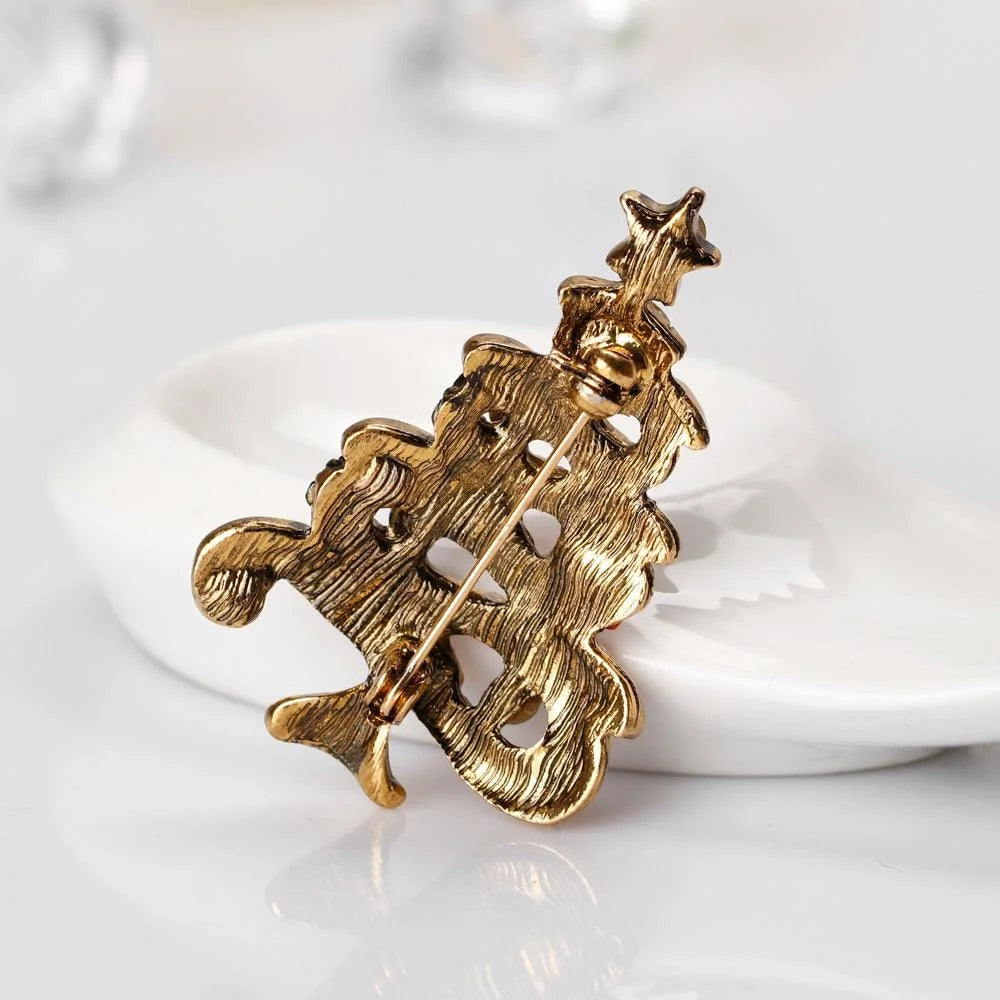 Luxury Alloy Rhinestone Christmas Tree Brooch For Women, Festive Lapel Pin Corsage Suit Accessory Gift