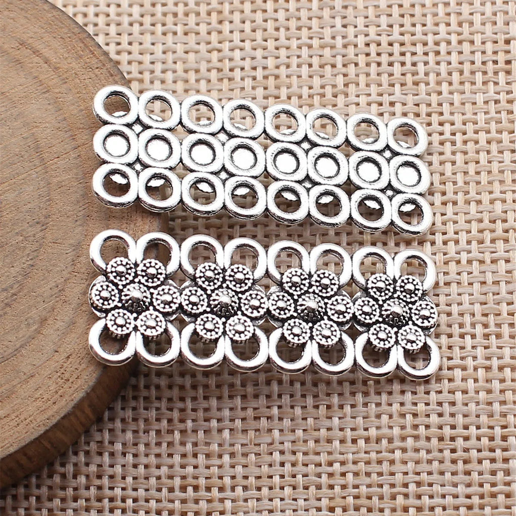 39x15mm 2.5g Antique Silver Zinc Alloy Flower Multi Hole Connector Charm for DIY Bracelet Making