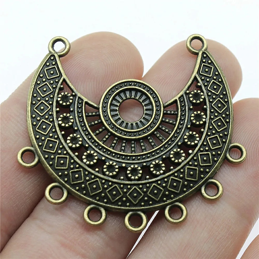 43x41mm 7.4g Antique Zinc Alloy Half Moon Multi Hole Earring Connector Charms for DIY Jewelry Making