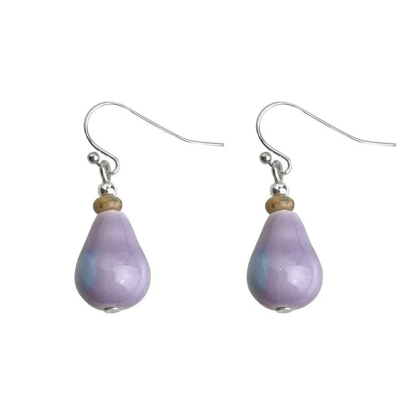 Gradient Purple Ceramic Teardrop Drop Earrings New Chinese Artistic Geometric Jewelry