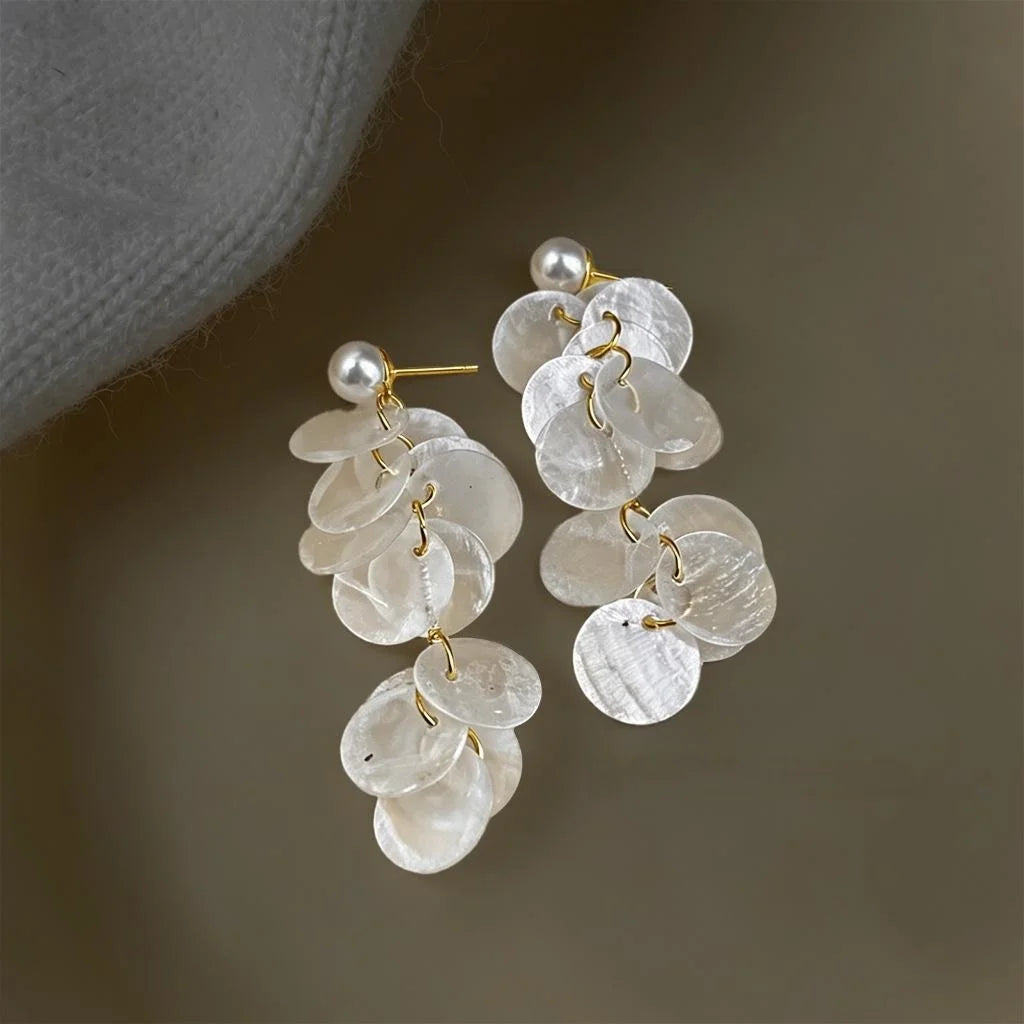 Copper Shell Pearl Tassel Drop Earrings For Women Summer Vacation Fresh Sweet Style