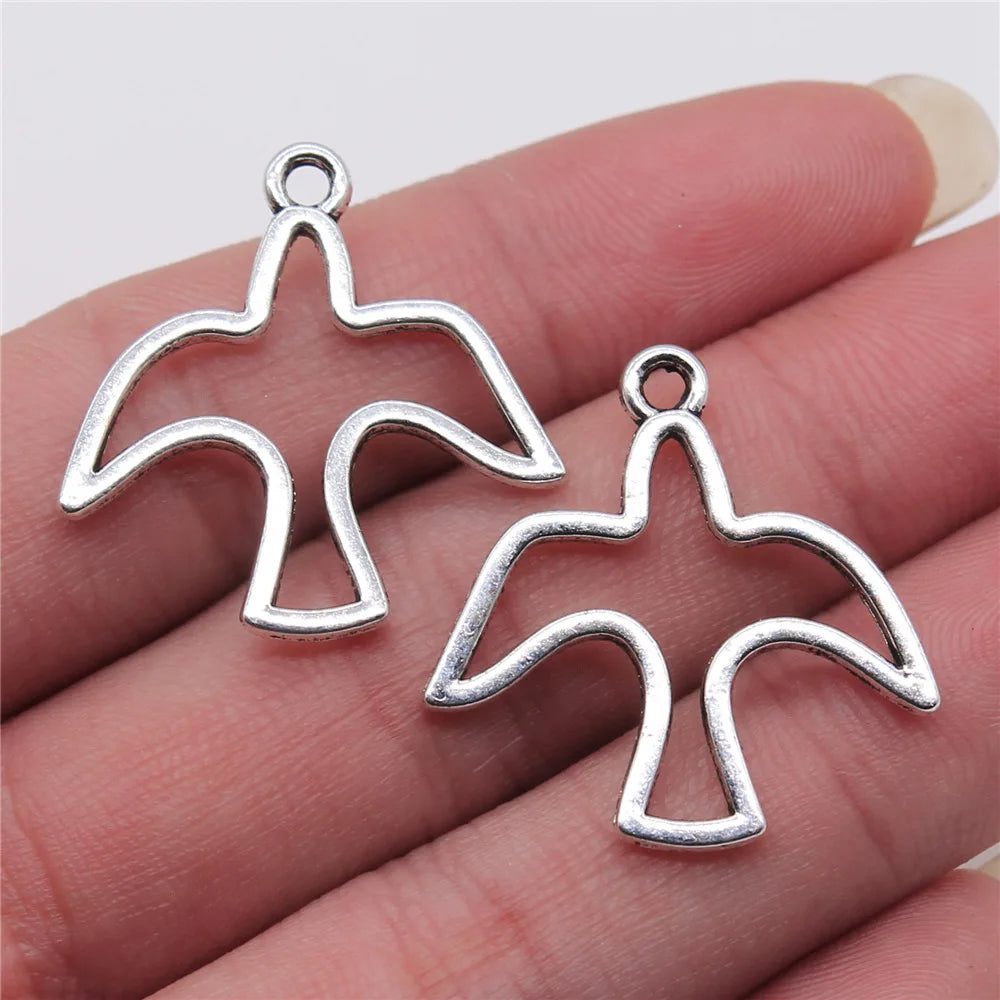 28x28mm 1.8g Antique Silver Zinc Alloy Hollow Bird Charm Pendant for Necklace Bracelet DIY Making