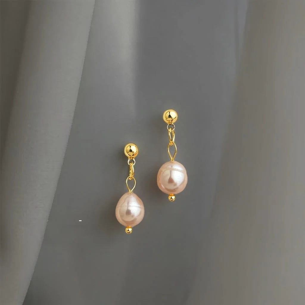 14K Gold Silver Plated Irregular Baroque Freshwater Pearl Stud Earrings Geometric Light Luxury