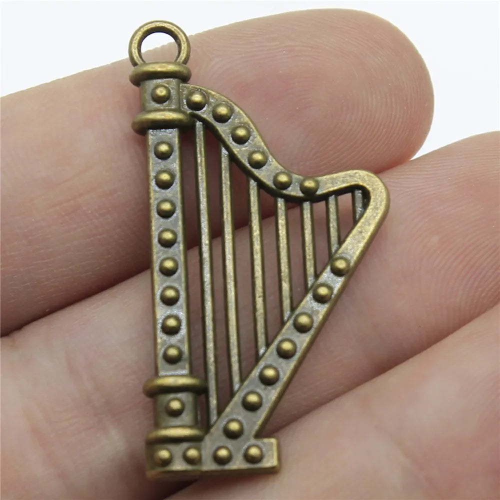 40x21mm 5g Multicolor Zinc Alloy Harp Charm Pendant for DIY Music Theme Jewelry Making