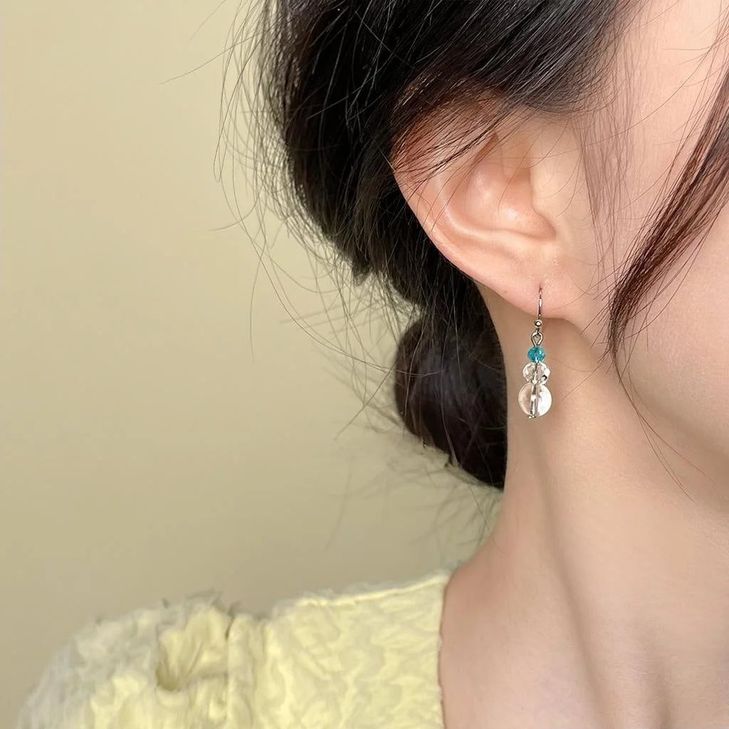 New Chinese Style Glass And White Crystal Ball Drop Earrings Handmade Minimalist Round Jewelry For Women