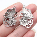 34x21mm 2.2g Antique Silver Zinc Alloy Chinese Style Butterfly Flower Charm Pendant for DIY Jewelry
