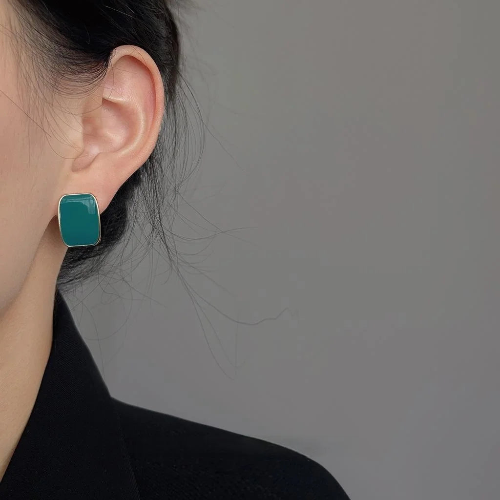 Natural Crushed Shell Square Stud Earrings Copper Geometric French Vintage Minimalist Jewelry
