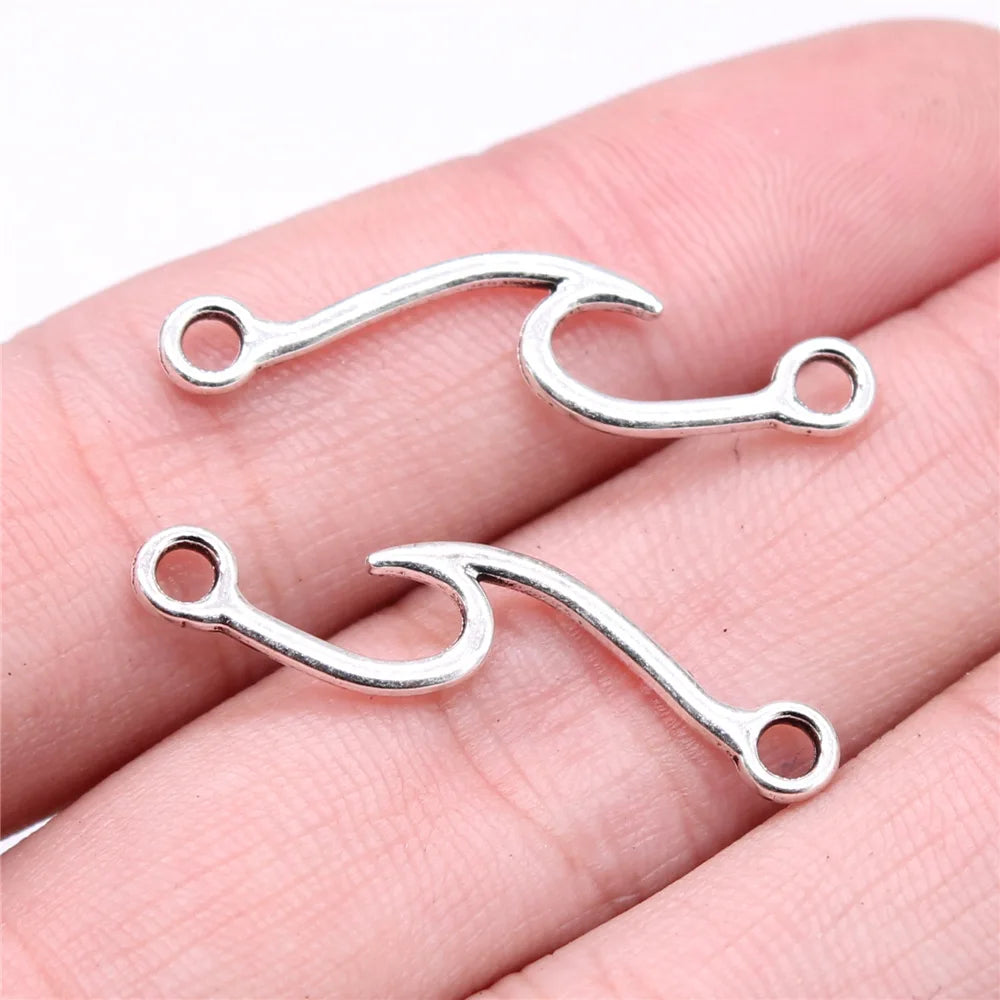 31x8mm 0.68g Antique Silver Zinc Alloy Sea Wave Connector Charm Pendant for DIY Bracelet Jewelry Making