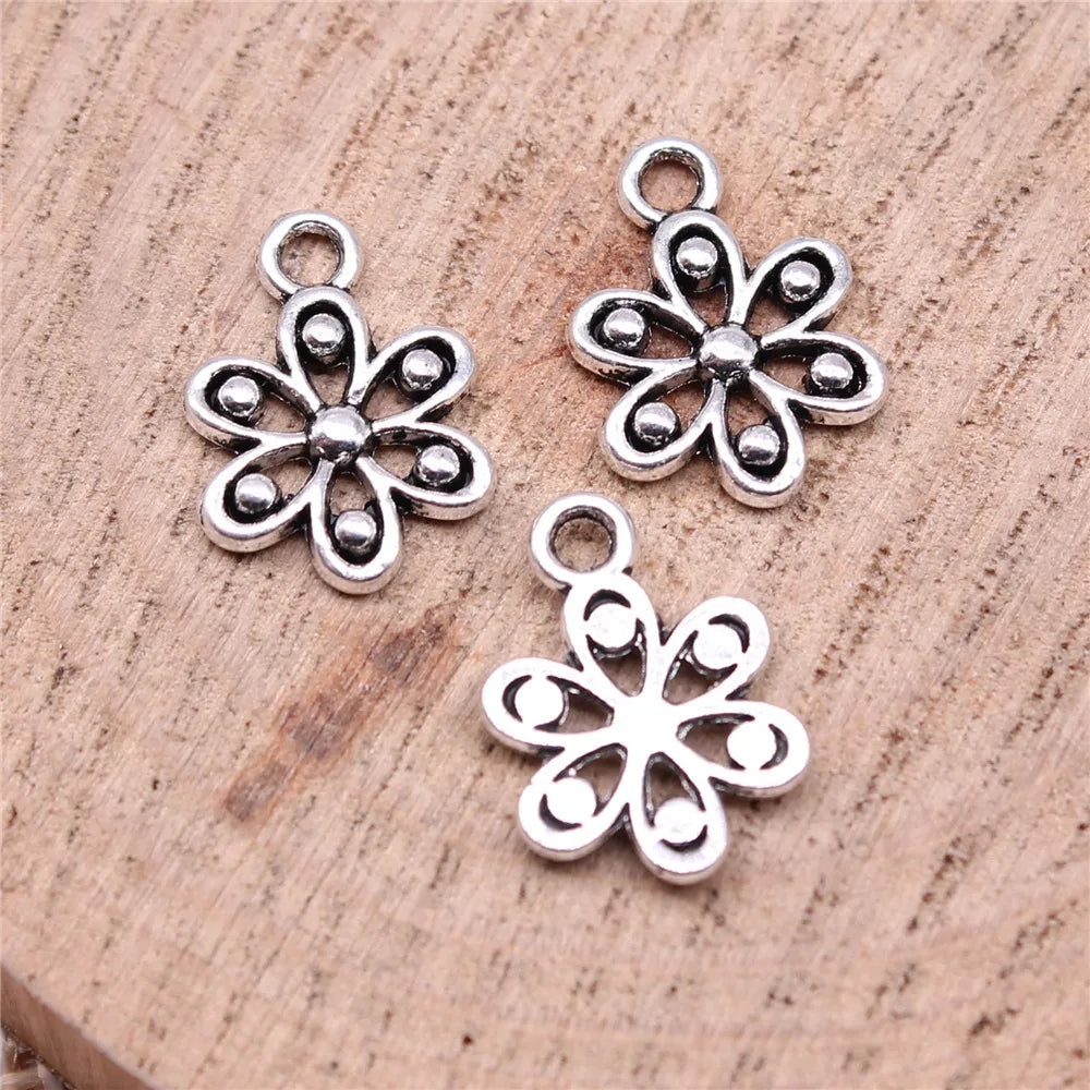 14x10mm 0.5g Antique Silver Zinc Alloy Flower Charm Pendant for DIY Handmade Jewelry Making